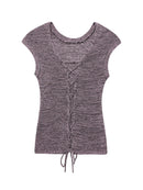 Summer Lady Simple Sleeveless V-Collar Hollow Out Knitted Blouses Party Woman Grey Vest Top