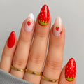 Nails with strawberry design on a gray background, Obroi