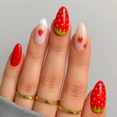 Nails with strawberry design on a gray background, Obroi