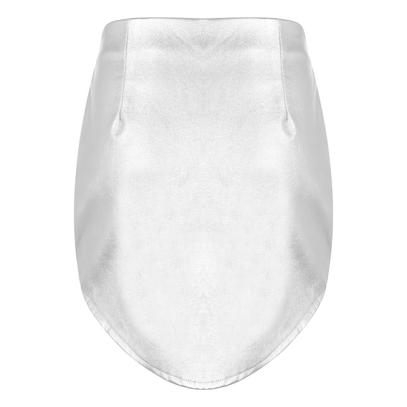 Women Faux Leather Bodycon Miniskirt Curved Hem Skirt Rave Bar Clubwear Casual Side Invisible Zipper Mini Skirts