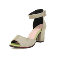 Beige sandal with green sole on a white background, Obroi