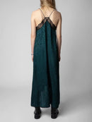 Women's Silk Lace Stitching Sling Midi Dress Ladies Retro Camis Long Robe