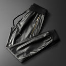Men's Leather Pants Superior Quality Elastic Waist Jogger Pants PU Leather Motorcycle Trousers Biker's Pants