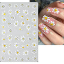 White Flowers Nail Stickers Summer Small Daisy Floral Leaves 3D French Line Nail Art Decorations Self-Adhesive Slider Manicure