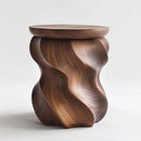 Wooden side table with wavy design on a white background, Obroi