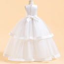 Girls Pink White Bridesmaid Dress For Wedding Lace Flower Appliques Ball Gown Girl Princess Elegant Birthday Party Costumes