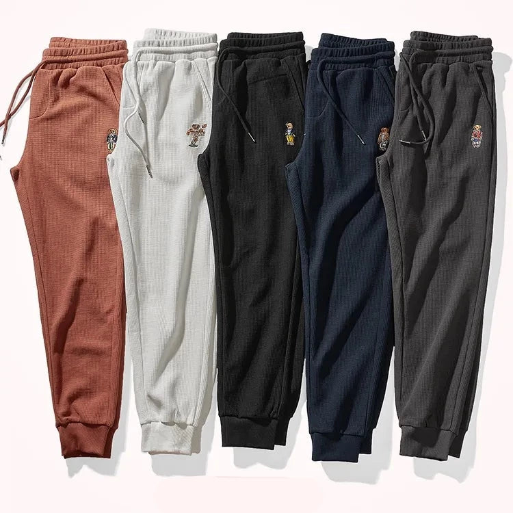 Autumn American Simple Waffle Embroidery Sweatpants Men's Drawstring Casual Pants