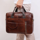 Genuine Leather Laptop Briefcase for Men Retro Travel Messenger Bags 15.6 Inch High Capacity Shoulder Bag