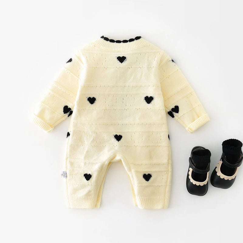 Autumn Baby Girls Clothes Full Of Heart Infant Knit Jumpsuits Toddler Rompers Infant Knitwear