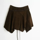 Retro Girl Suede Pleated Short Skirt with High Waist Genuine Leather