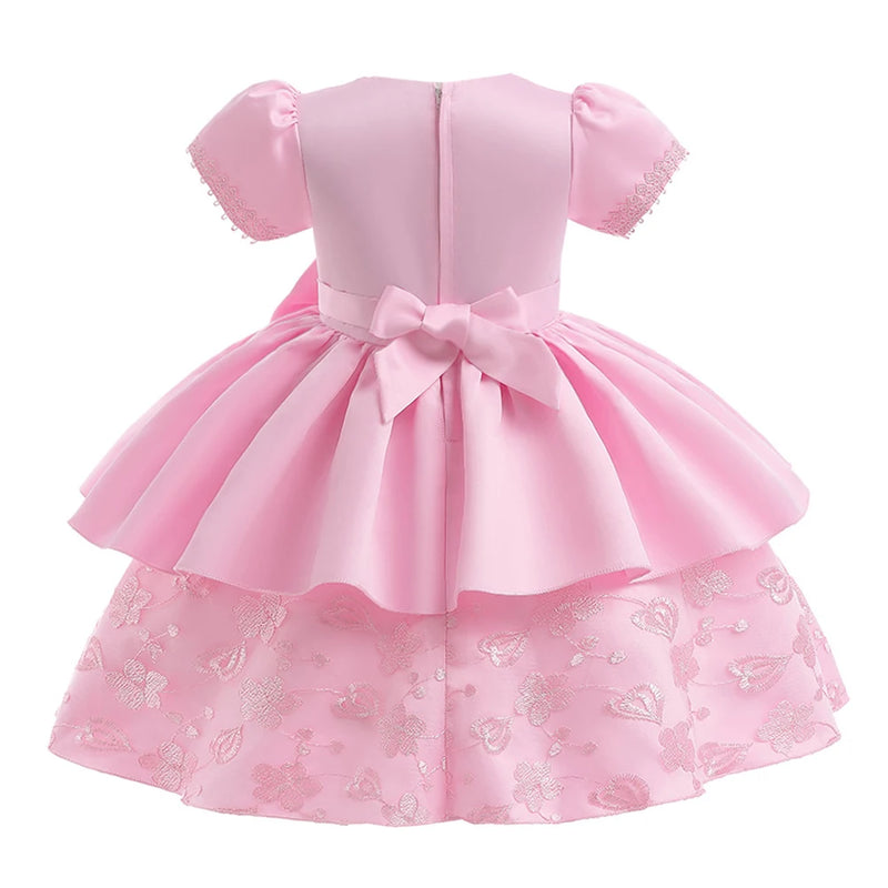 Elegant Girl Flower Dress Kids Big Bow Birthday Party Clothes Children Formal Christmas Costume Pink Princess