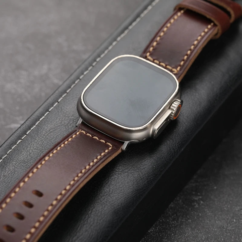 Handmade First Layer Leather Suitable For Apple Watch 49 45 44MM Leather Strap 8 /7Ultra Thickened Iwatch Men Brace