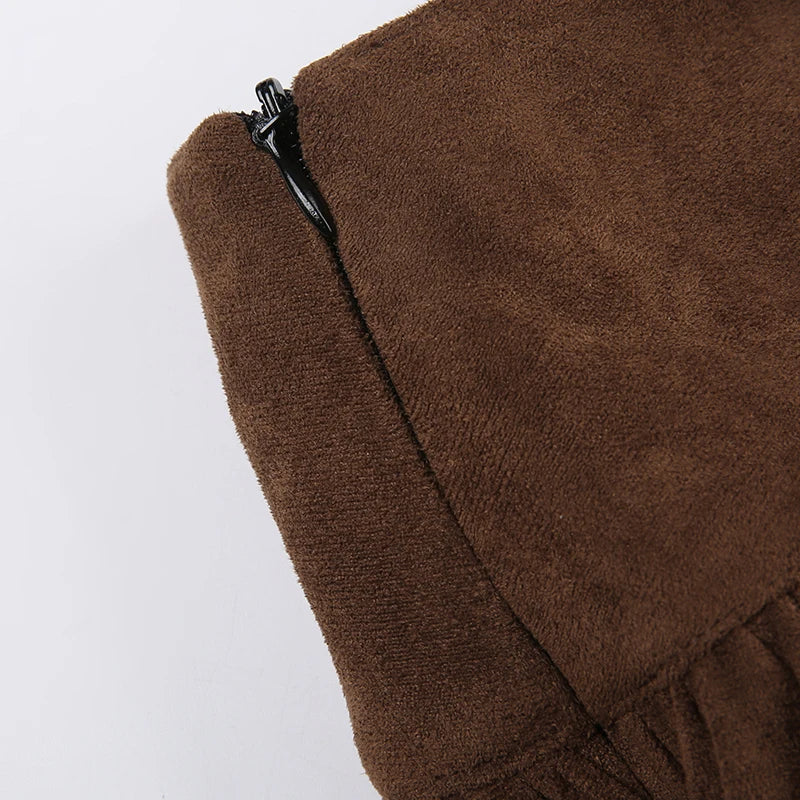 Preppy Velvet Solid Skirt Casual Slim Low-Waisted Mini Skirts Women Summer