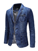 Men's Denim Suit Casual Single Breasted Coat Classic Jean Blazers Jacket