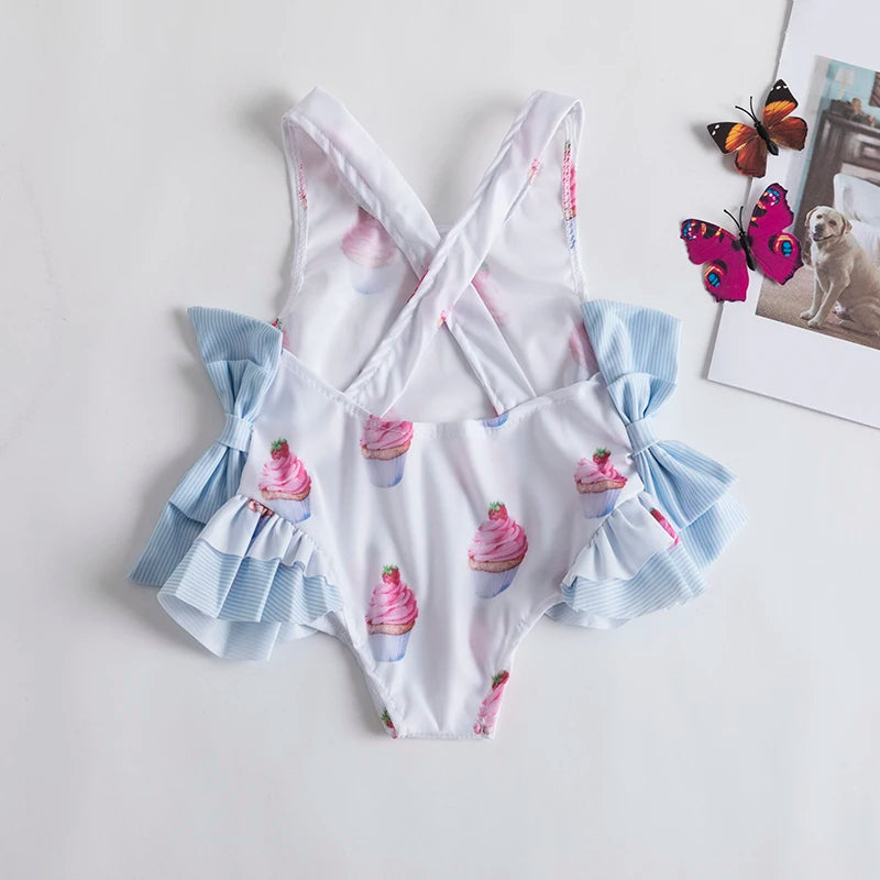 Baby Girl Swimsuits One Piece Swimwear Flower Swimming Set Toddler Kids Beachwear Ruffle Bath Bikini Backless Swimwear