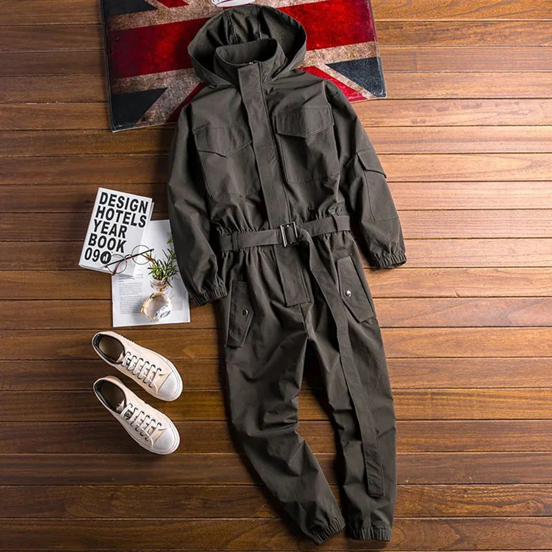 Spring And Autumn Retro Jumpsuit Men Casual Hooded Jumpsuit Suit For Men