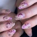 Press on Nails Stars Gold Press on Nails Leaf Design Flower Nails Gradient Full Cover Nail Tips Wearable Stick-on Nails