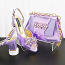 Elegant Rhinestone Peep Toe High Heels for Women Heel Design Sandals with Matching Handbag Set