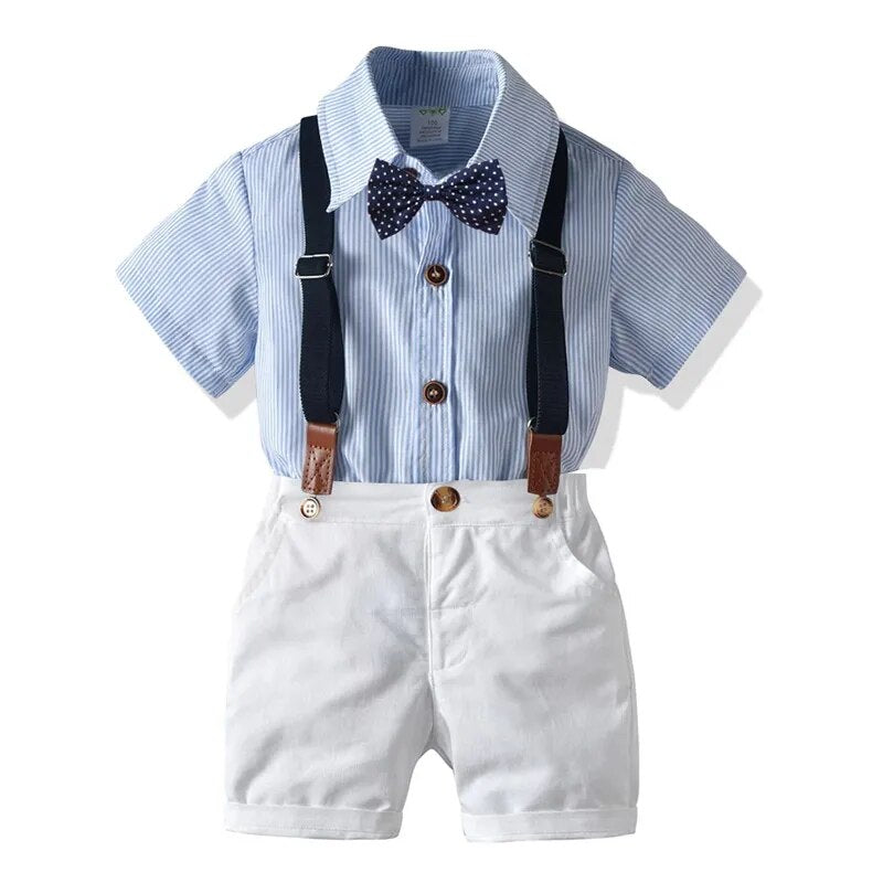 Boys Suits Outfit Sets Summer Striped Short Sleeve Dress Shirt Kids Formal Designer Clothes