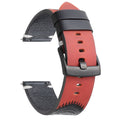 Red and black watch strap on a white background, Obroi