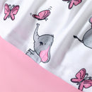 Baby Girl Clothing Set Pink Long-sleeve Cardigan with Cartoon Elephant and Butterfly Sleeveless Dress Set