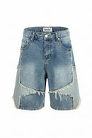 Summer Man Tide Shorts Side Fur Edge Straight Capris Half Length Denim Pants