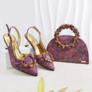 Glitter Rhinestone Ring Handle Evening Clutch And Women Slingback Heels Shoes Set in Sky Blue Color