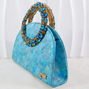 Glitter Rhinestone Ring Handle Evening Clutch And Women Slingback Heels Shoes Set in Sky Blue Color