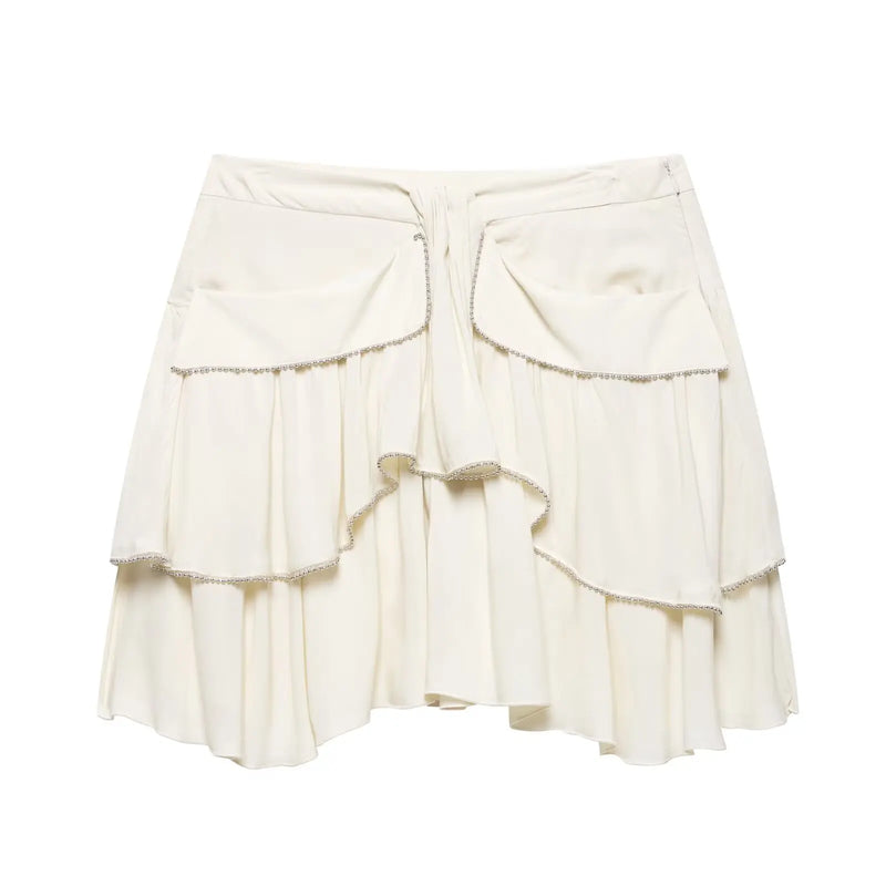 Summer Women's Stacked Decorative Mini Skirt Office Skirt Casual Elegant Party Short Skirts Female