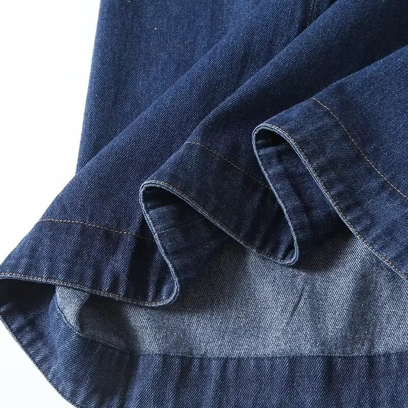 Lady Elegant High Street Denim Skirt Women High Waist Asymmetric Midi Skirt Ladies