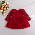 Baby Girls Burgundy Lace Tulle Dress Pearl Waist Princess Gown For Birthday Wedding Holiday Party