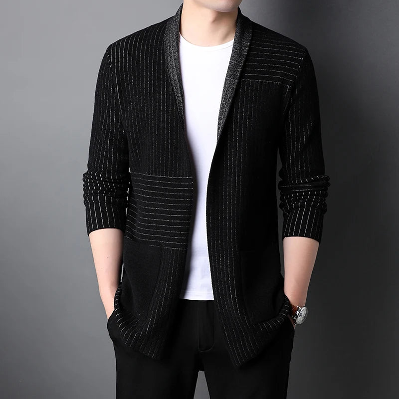 Mens Long Cardigan Retro Sweater autumn winter knit Street Wear Casual Coats