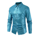 Men Blue Shiny Shirt For Party Sequin Dress Shirt Male