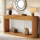 Wooden console table with decorative items in a room with a clock on the wall, Obroi