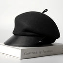 Wool beret autumn and winter leather brim duckbill hat
