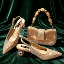 Fuchs Color Rhinestone high heel shoe And Bag Pointed-Toe Women Shoes