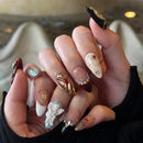 Handmade Art Press On Nails Medium Almond Pearls Pattern Nail