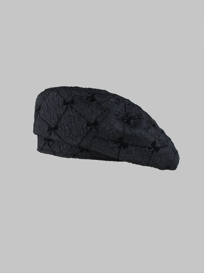 Elegant Celebrity Bow Jacquard Berets for Women Spring and Summer Thin Chiffon Hats