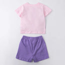 Pink t-shirt and purple shorts on a light gray background, Obroi