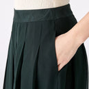 Silk Georgette Dark Green Natural Waist Stitching Jacquard Asymmetric Design Double-layer Silk Straight Pants