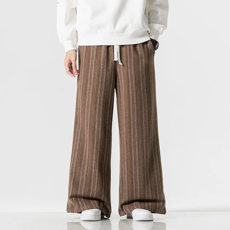 Casual Men Pants Winter Thicken Men Harem Pants Warm Trousers Male Stripe Sweatpants