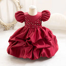 Summer Satin Baby Girls Crystal Embellished Dress Formal Holiday Ball Gown for Kids
