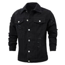 Men's Ripped Black Denim Jacket Distressed Jean Coat Casual Streetwear Lapel Long Sleeve Outerwear