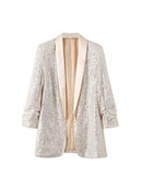 Women Coat Shiny Sequin Cardigan Open Stitch Long Sleeve Club Spring Autumn Blazer Jacket