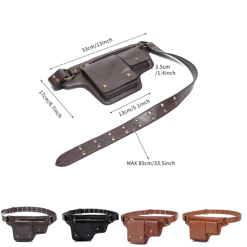 Cool Punk Motorcycle Style Waist Bag Retro Outdoor Adjustable Belt Bag Fanny Pack