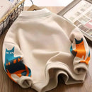Beige sweatshirt with cat designs on sleeves against a neutral background, Obroi