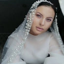 Bride Pearl Veil Woman Ivory White Wedding Accessories Wide One Floor Cathedral  custom made veil