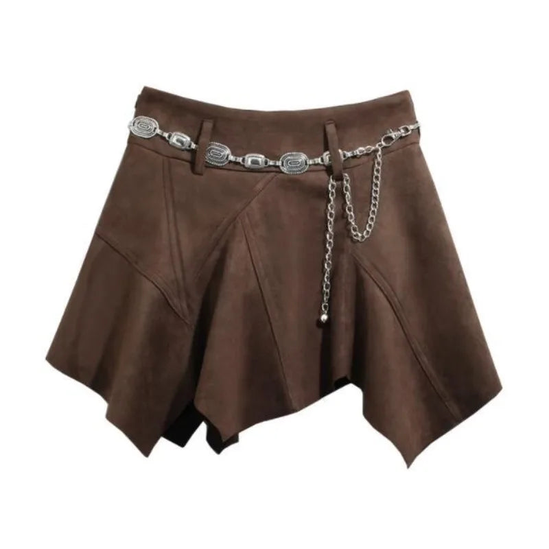 Women's Skirt Summer Clothing Irregular Skirt Pleated Belts Beading Clothing Design Short Skirts