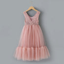 Girl Summer Party Dress Sleeveless Bean Paste Powder Princess Dresses Wedding Formal Dress