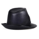 Men Genuine Leather Jazz Fedora Cap Gentleman Short Brim Topper